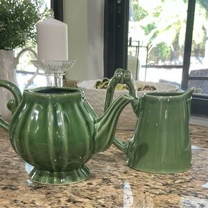 Rare Baum Bros Style Eyes Green Collection Teapot and Pitcher